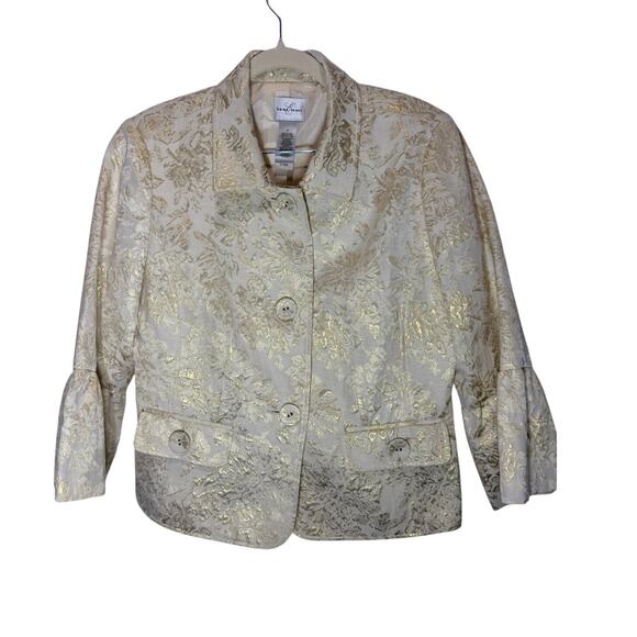 Emma James Jackets & Blazers - Emma James Women Blazer Size 8 Ivory Gold Brocade Jacket 3/4 Sleeve Lined